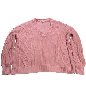 Madewell Cable Knit V-Neck Sweater Womens Women's Size M Pink Long Sleeve